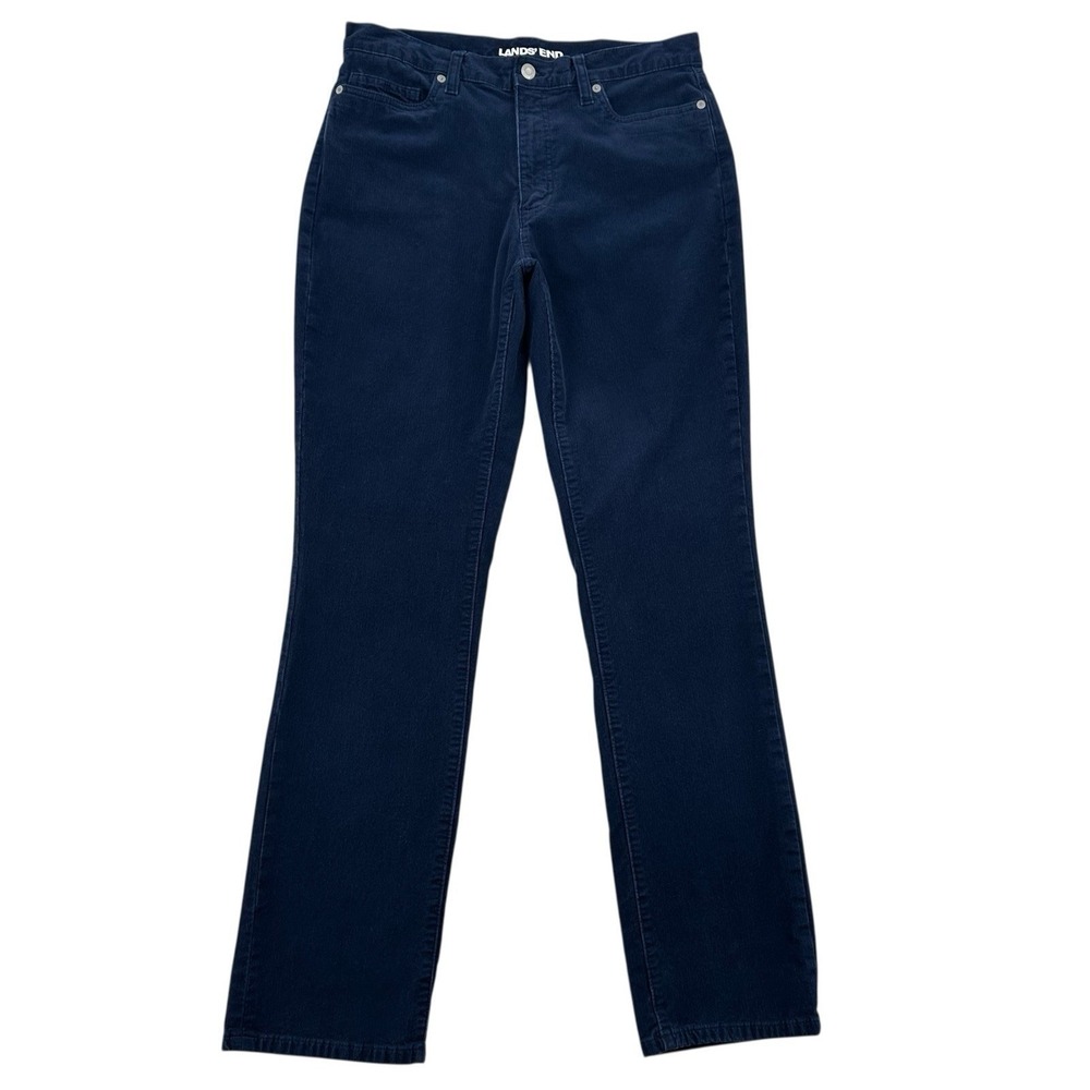 Lands End Navy Blue Corduroy Straight Leg Pants Durability Everyday Women Sz 10